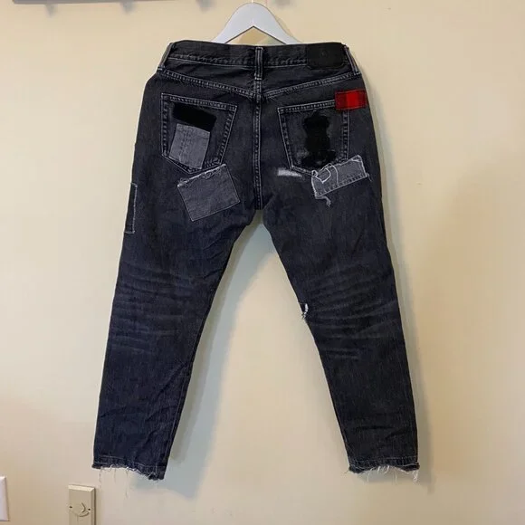 Polo By Ralph Lauren Avery Boyfriend Patchwork Jeans Size 27 in Worn Black